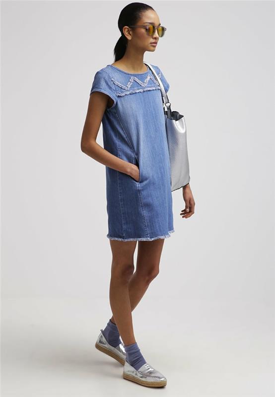 sininen mekko värimaailma sininen mekot dessin silkki urheilullinen denim -mekko