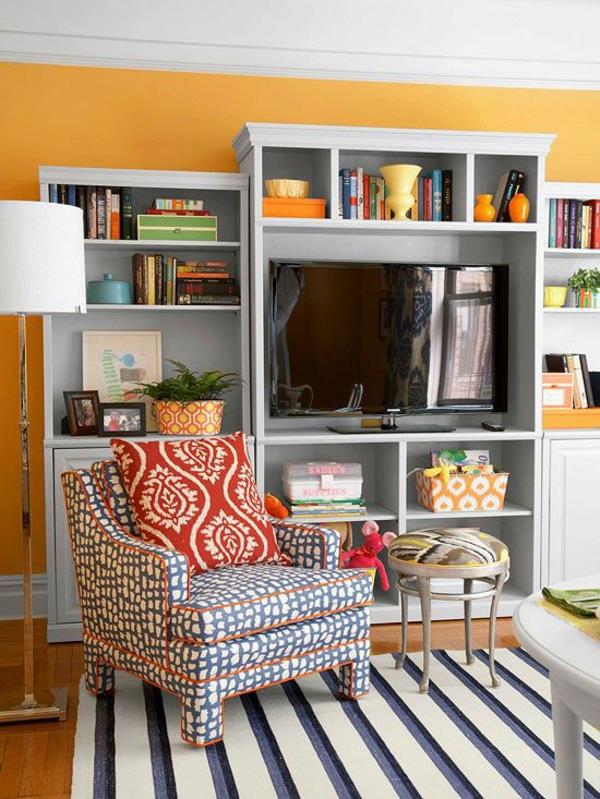 kauniit seinän värit olohuone oranssi olohuone matto nojatuoli
