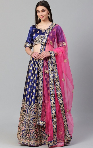 Kék félöltésű Lehenga Choli