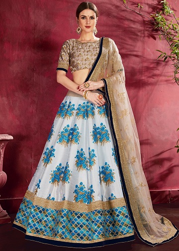 Kék -fehér Lehenga