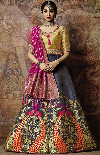 Kék és arany Lehenga