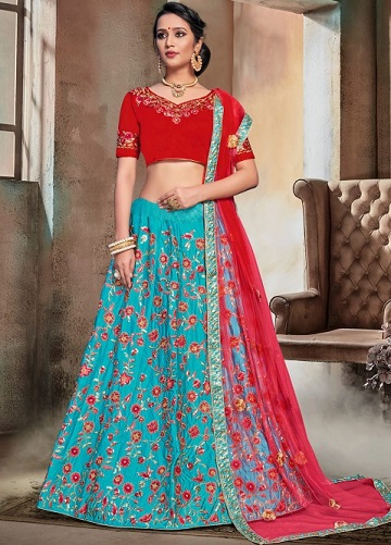 Rød og blå Lehenga