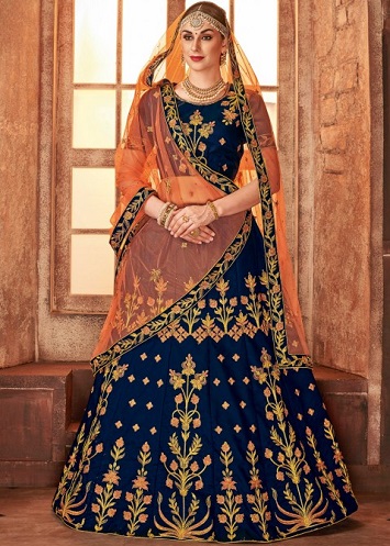 Orange og blå Lehenga