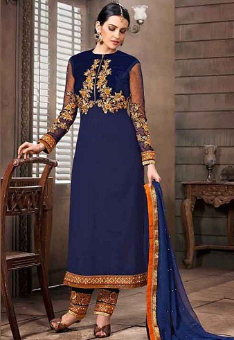 Dybblå pakistansk stil Salwar Kameez Design