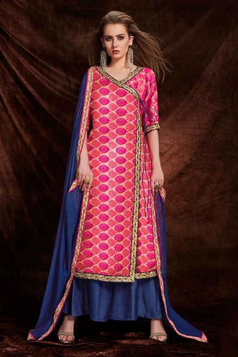 Pink og blå kombination Salwar Kameez