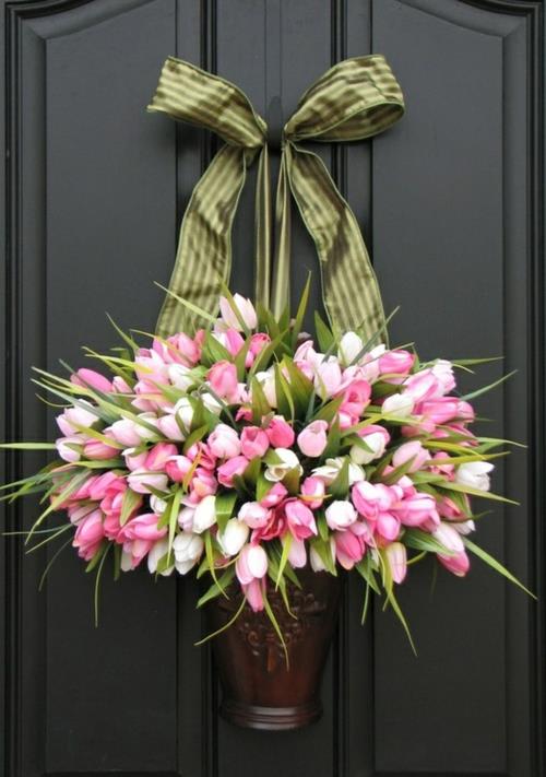 kukka koristelu pääsiäinen tulppaanit oven maljakko alkuperäinen tuore