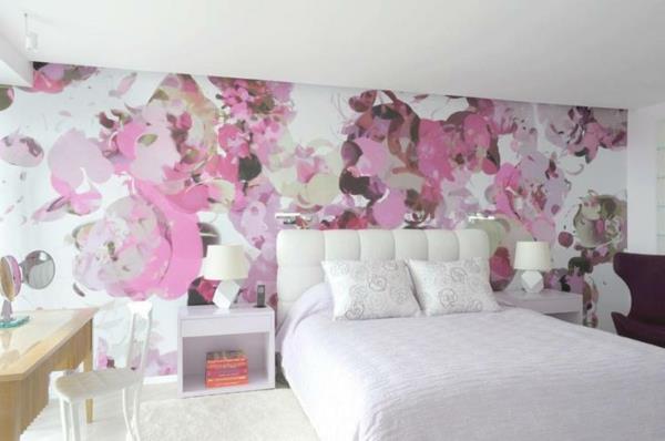 kukka kuvio makuuhuone seinän suunnittelu pääty vaaleanpunainen