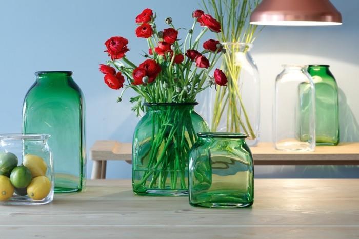 kukka maljakko värikäs lasi vihreä pöytä koristelu kukat lsa international