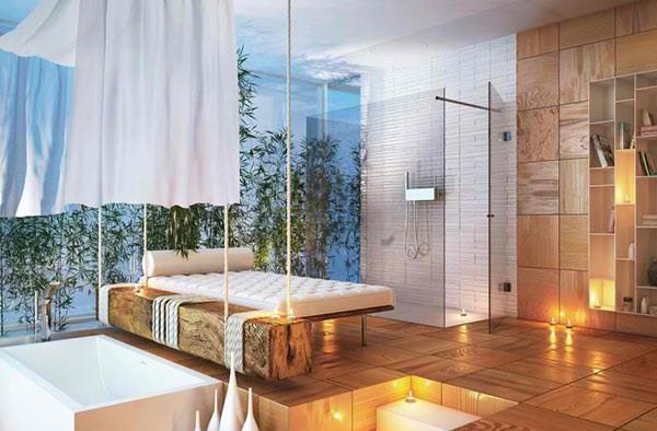 lattiatason suihku puulaatta hieronta sänky moderni kylpyhuone moma design