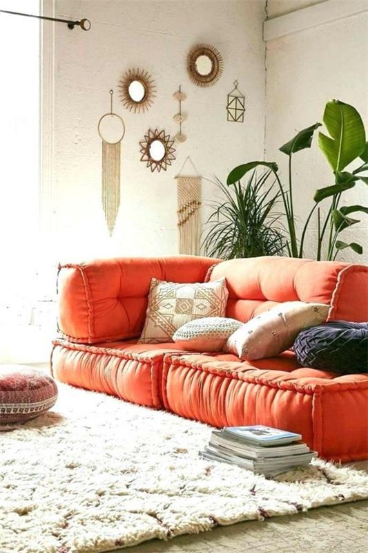 lattiatyyny sohva oranssi aksentti olohuone