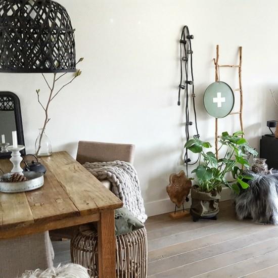 boho scandi -tyylisen ruokasalin olohuoneen sisustusideoita