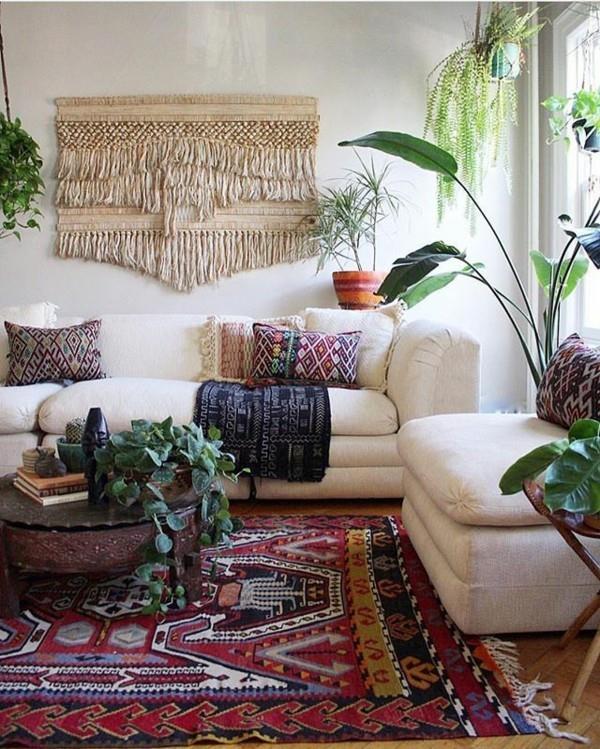 boho -tyylinen itämainen sisustus olohuone