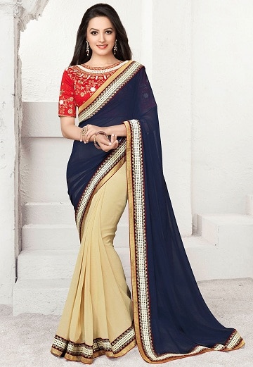 A sötétkék Georgette Bollywood Saree