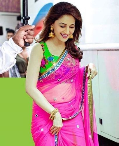 Madhuri Dixit Pink Alluring Designer Saree