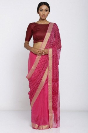 Ren Chiffon Saree med Zari Border