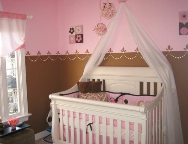 raja vauvan huone tyttö vaaleanpunainen ruskea yhdistää
