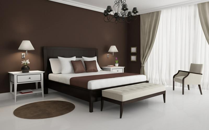 ruskea seinämaali makuuhuoneen seinän suunnittelu maalilla