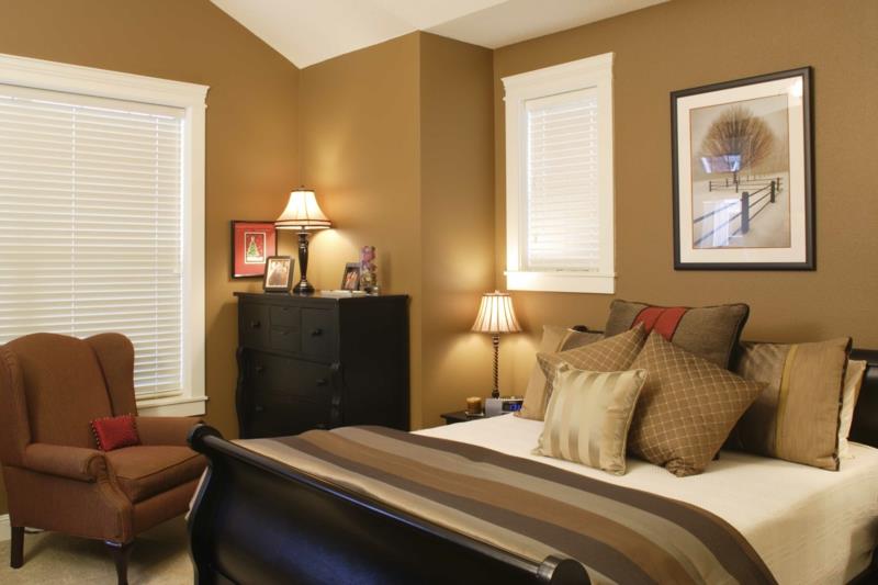 ruskea seinämaali seinäsuunnittelu värillisillä makuuhuoneideoilla