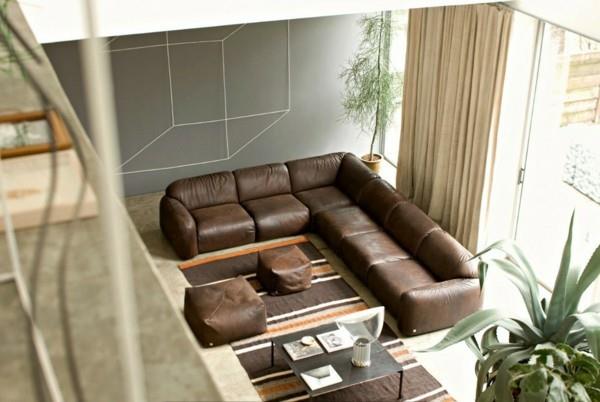 ruskean sävyiset nahkasohvat modernit olohuoneideat