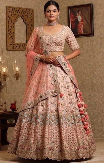 Broderet arbejde Brude Lehenga Choli