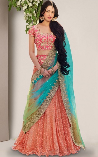 Lyserød brude Lehenga Choli