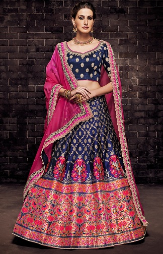 Kék Brocade Lehenga