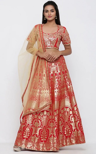 Røde Brokade Lehenga