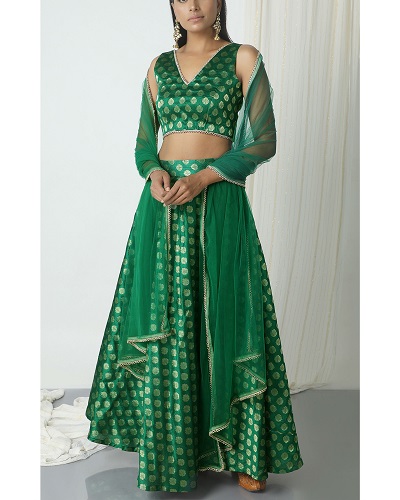 Zöld Brocade Lehenga