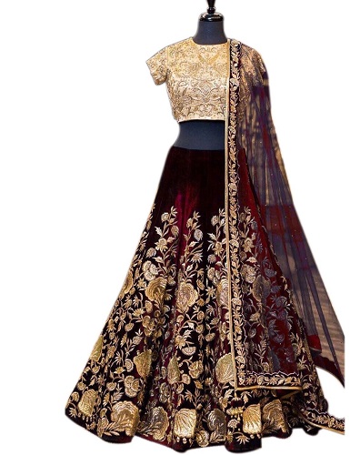 Félig varrott Brocade Lehenga