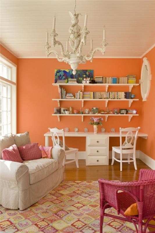 toimistokalusteet pienen toimiston oranssi seinämaali