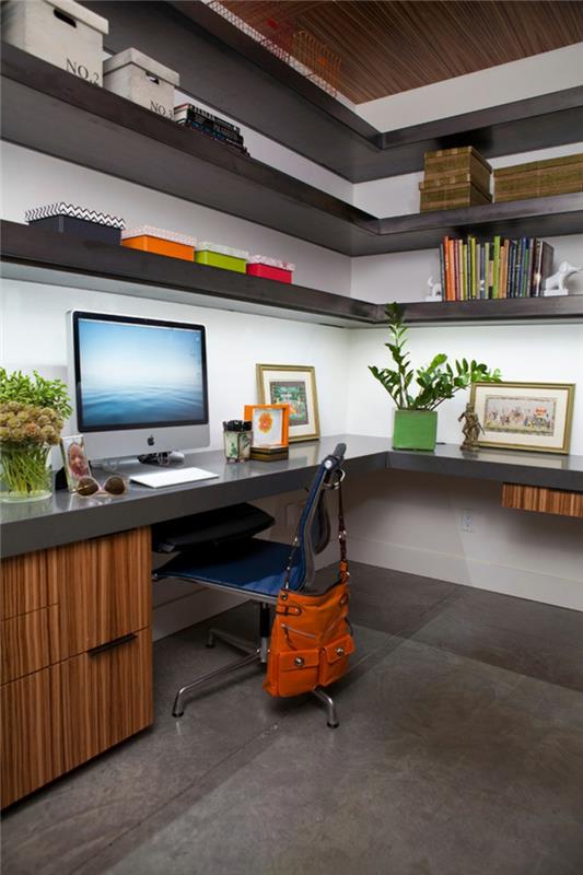 toimistokalusteet moderni kotitoimisto nurkkaus huonekalukasvit säilytystilaa