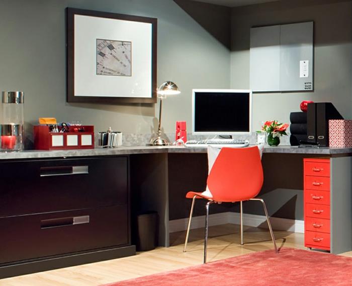 toimistokalusteet oranssi tuoli kulmapöytä oranssi matto