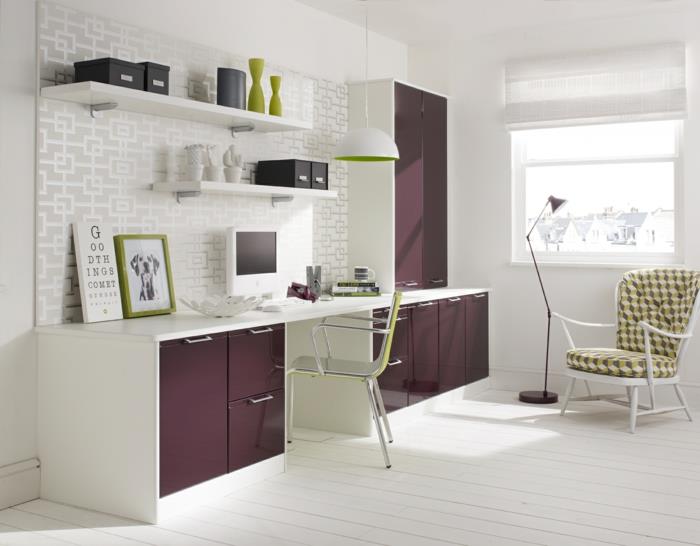 toimistokalusteet valkoinen violetti design kotitoimisto