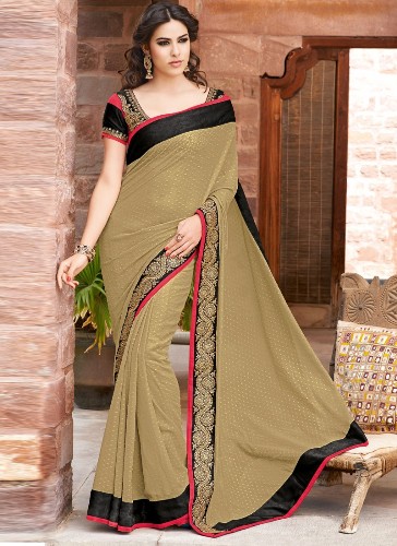 Enkel Saree med sort kant 9