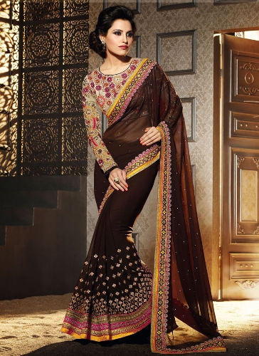 Dybbrunt broderi Saree 3