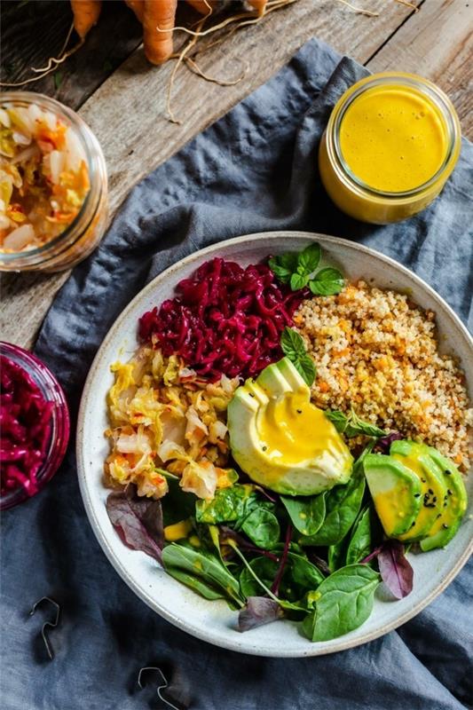 buddha -kulhon reseptit porkkanat quinoa -avokado -inkiväärikastike