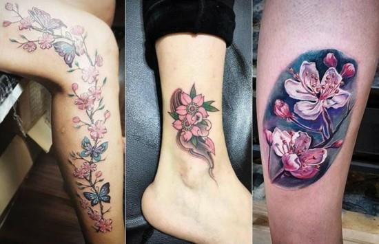 värikäs 3d kirsikankukka tatuointi