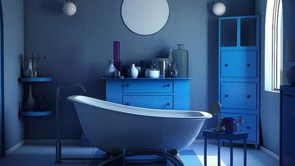 värikkäitä kylpyhuoneita - siniset seinät