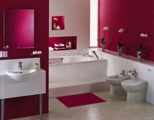 värikkäät kylpyhuoneen mallit tumman vaaleanpunainen valkoinen