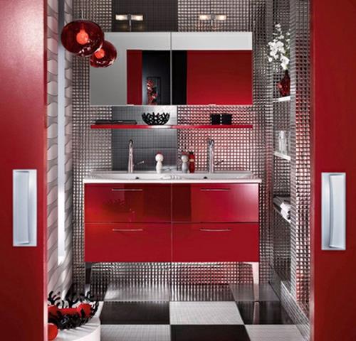 värikäs kylpyhuone suunnittelee punaista sisustusta