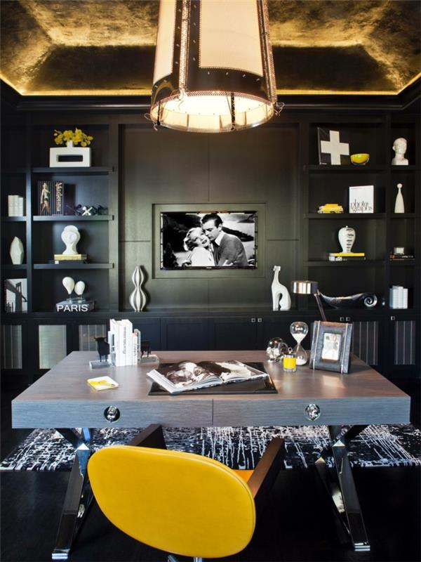 värikäs huonekalut työhuoneen suunnittelu keltainen tuoli