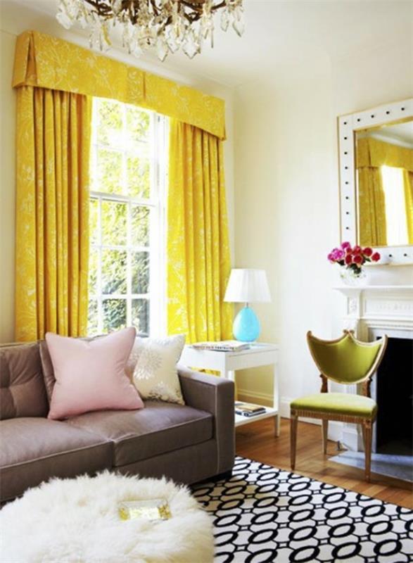 värikäs koti ideoita verhot keltainen huone