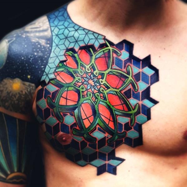 värikkäitä 3D -tatuointeja miesten olkapään tatuointeja