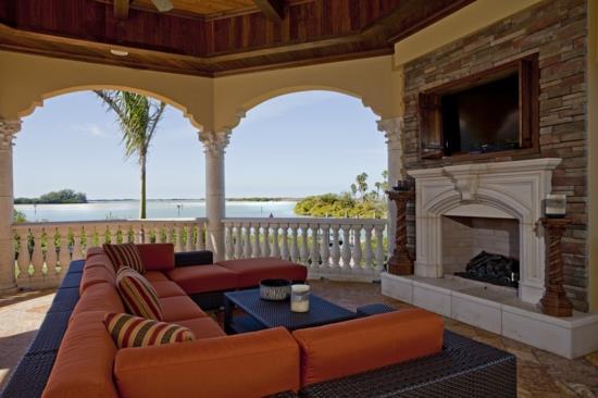 kaunis terassi suunnittelu oranssi matala sohva huonekalut