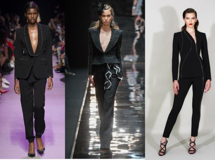 bisnespuvut naiset 2016 muoti catwalk klassinen leikkaus takki housut musta
