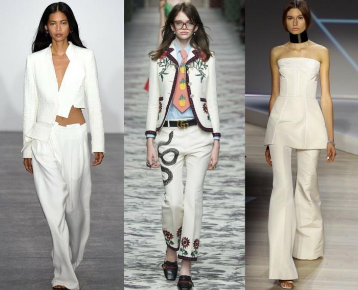 business puvut naiset 2016 muoti catwalk valkoiset housut takit kuvio kukat