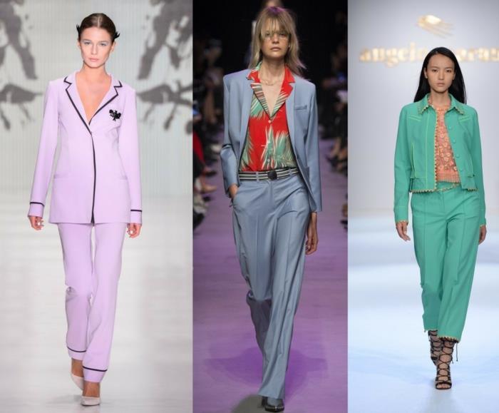 liikeasut naisille catwalk kukkakuvioiset housut takit raikkaat värit trendit 2016