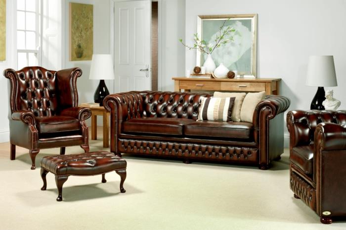 chesterfield nojatuoli aitoa nahkaa ruskea moca väri design klassinen sohva ottomaanien ottomaanien