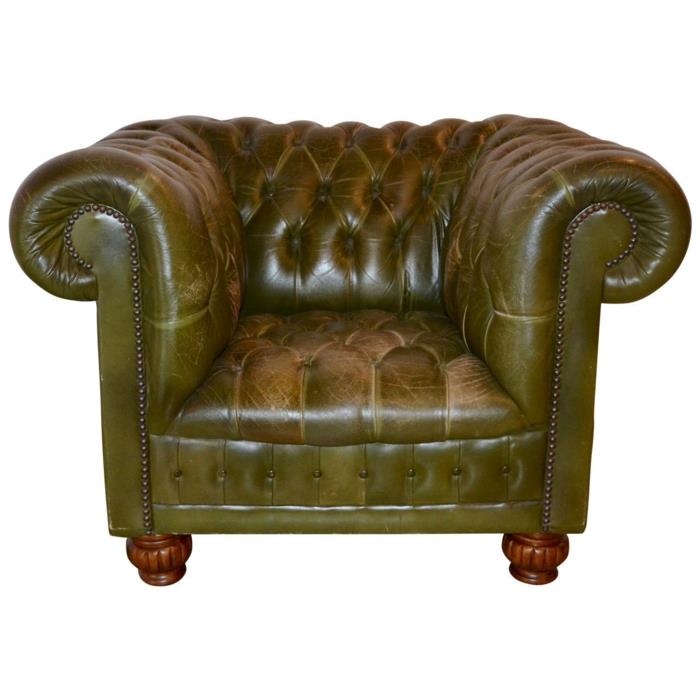 chesterfield nojatuoli aitoa nahkaa vihreä pieni malli design -huonekalut