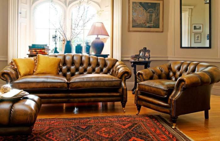 chesterfield nojatuoli aitoa nahkasohvaa ottomaanien ruskea olohuoneen sisustus gentlemansgazette